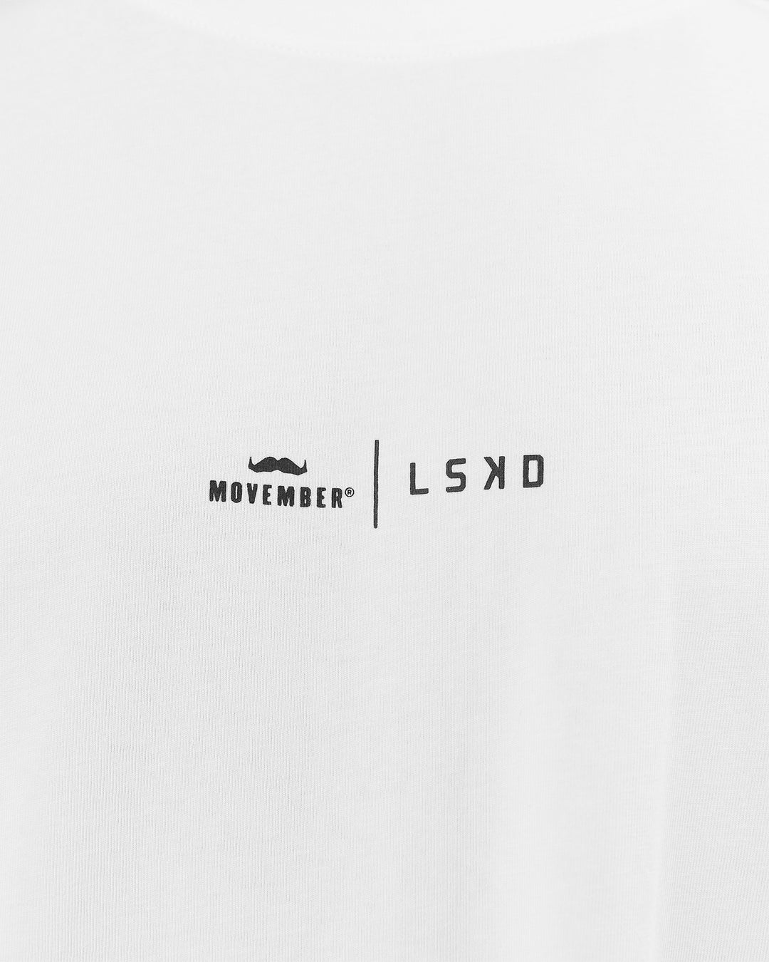 Man wearing Movember x LSKD FLXCotton Oversize Tee - White-Black | Model:George | Size:M - view 19