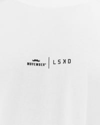 Man wearing Movember x LSKD FLXCotton Oversize Tee - White-Black | Model:George | Size:M | Thumbnail Index: 18