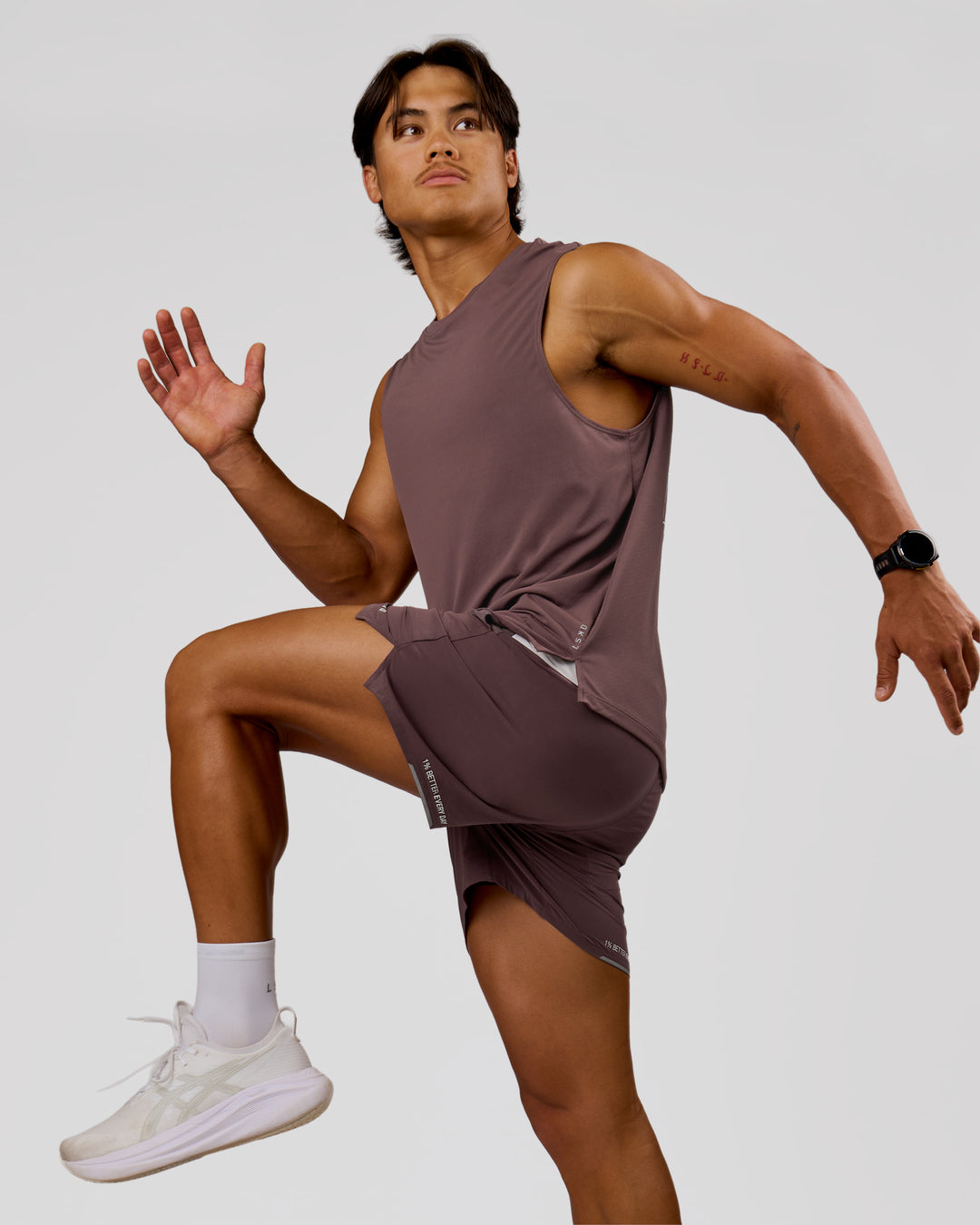 Man wearing Rep Muscle Training Tank - Cocoa Powder-Off White | Model:George | Size:M - view 2