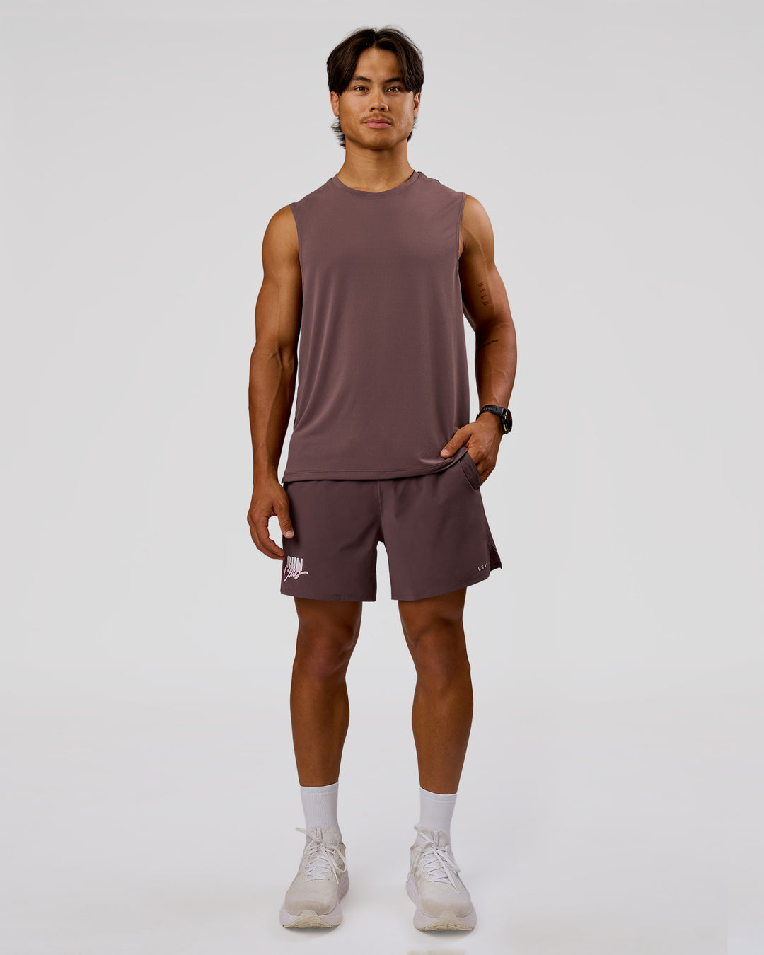 Man wearing Rep Muscle Training Tank - Cocoa Powder-Off White | Model:George | Size:M - view 4