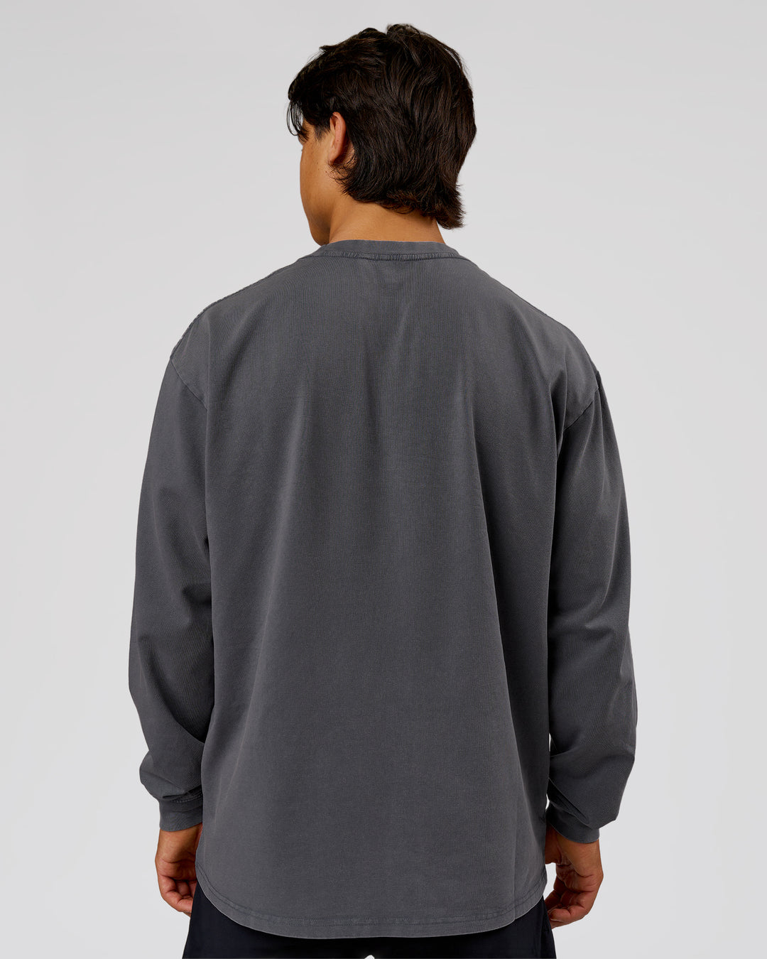Man wearing Classic Heavyweight FLXCotton Oversized LS Tee - Dark Storm Washed | Model:George | Size:M - view 3