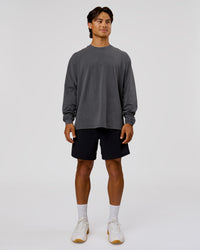 Man wearing Classic Heavyweight FLXCotton Oversized LS Tee - Dark Storm Washed | Model:George | Size:M | Thumbnail Index: 4