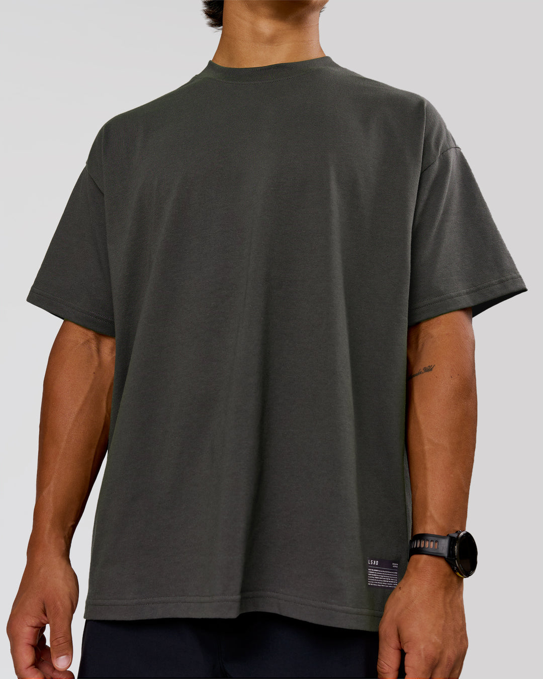 Man wearing Strata Heavyweight Oversized Tee - Onyx | Model:George | Size:M - view 6