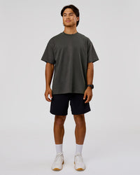 Man wearing Strata Heavyweight Oversized Tee - Onyx | Model:George | Size:M | Thumbnail Index: 3