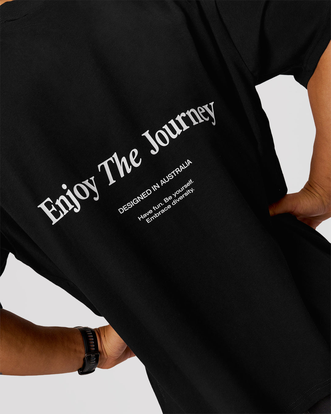 Man wearing VS26 Journey FLXCotton Oversize Tee - Black-White | Model:George | Size:M - view 7