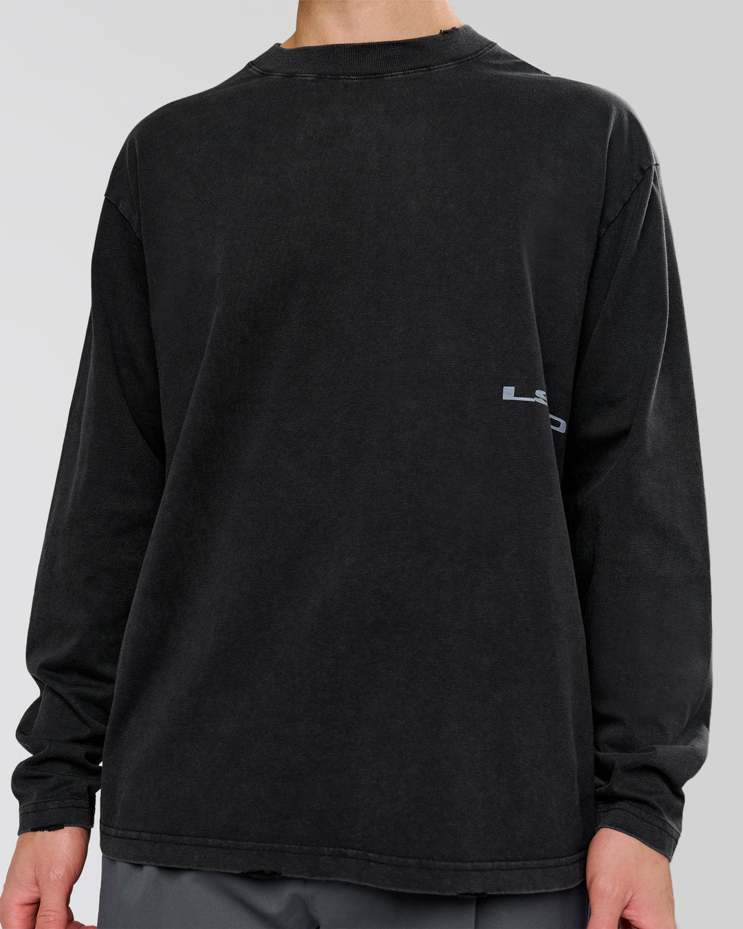Man wearing Backline Washed Heavyweight Oversized LS Tee - Black Washed | Model:Leandro | Size:M - view 13