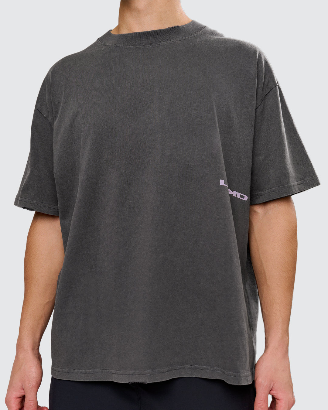 Man wearing Backline Washed Heavyweight Oversized Tee - Asphalt Washed | Model:Leandro | Size:M - view 7