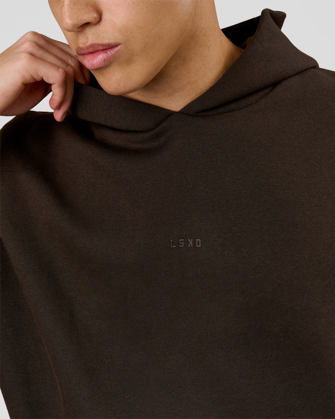 Man wearing Base Oversized Hoodie - Ground Coffee | Model:Leandro | Size:M - view 8