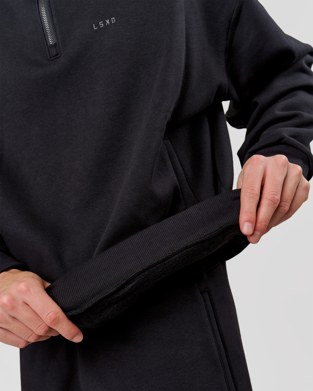 Man wearing Base Quarter Zip Sweater - Black | Model:Leandro | Size:M - view 8