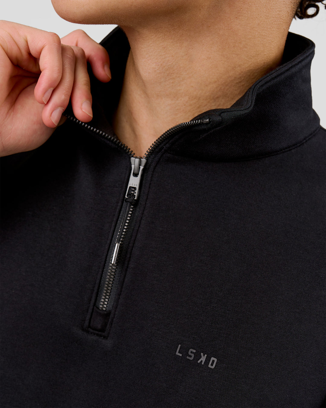 Man wearing Base Quarter Zip Sweater - Black | Model:Leandro | Size:M - view 9