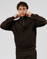 Man wearing Base Quarter Zip Sweater - Ground Coffee | Model:Leandro | Size:M | Thumbnail Index: 2