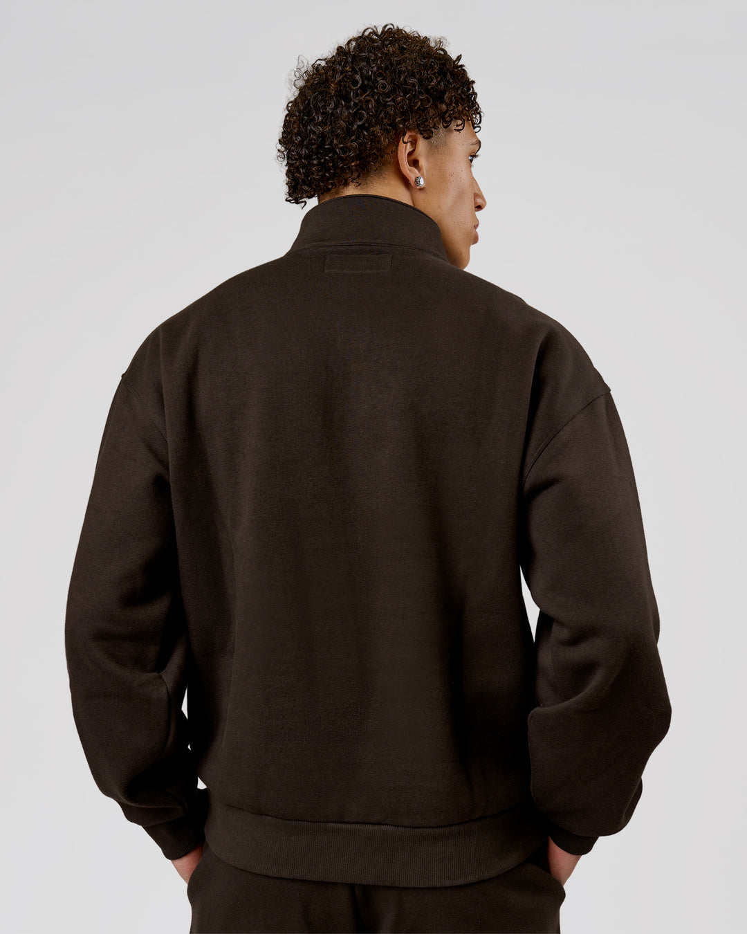 Man wearing Base Quarter Zip Sweater - Ground Coffee | Model:Leandro | Size:M - view 4