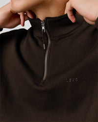 Man wearing Base Quarter Zip Sweater - Ground Coffee | Model:Leandro | Size:M | Thumbnail Index: 4