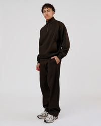 Man wearing Base Quarter Zip Sweater - Ground Coffee | Model:Leandro | Size:M | Thumbnail Index: 7