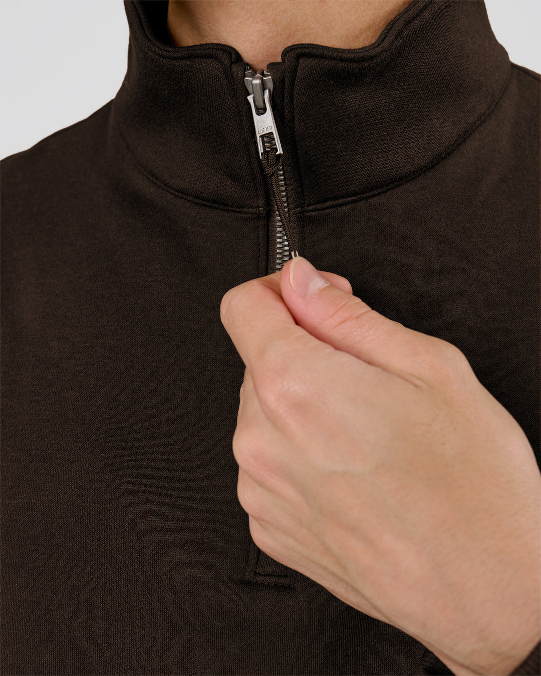 Man wearing Base Quarter Zip Sweater - Ground Coffee | Model:Leandro | Size:M - view 11