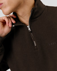 Man wearing Base Quarter Zip Sweater - Ground Coffee | Model:Leandro | Size:M | Thumbnail Index: 11