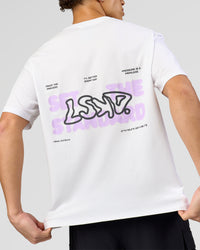Man wearing Benchmark FLXCotton Oversized Tee - White-Pale Lilac | Model:Leandro | Size:M | Thumbnail Index: 7
