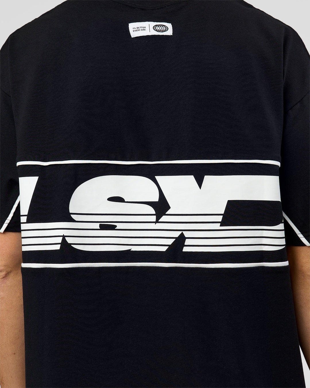 Man wearing Inline Heavyweight FLXCotton Oversized Tee - Black-White | Model:Leandro | Size:M - view 10