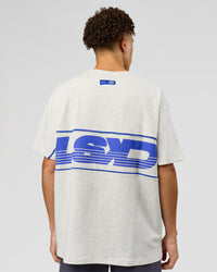 Man wearing Inline Heavyweight FLXCotton Oversized Tee - Silver Marl-Power Cobalt | Model:Leandro | Size:M | Thumbnail Index: 3