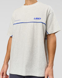 Man wearing Inline Heavyweight FLXCotton Oversized Tee - Silver Marl-Power Cobalt | Model:Leandro | Size:M | Thumbnail Index: 5