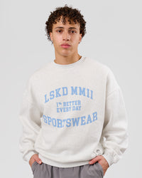 Man wearing Playbook Boxy Crew Sweater - Silver Marl-Open Air | Model:Leandro | Size:M | Thumbnail Index: 2