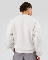Man wearing Playbook Boxy Crew Sweater - Silver Marl-Open Air | Model:Leandro | Size:M | Thumbnail Index: 4