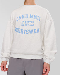 Man wearing Playbook Boxy Crew Sweater - Silver Marl-Open Air | Model:Leandro | Size:M | Thumbnail Index: 6