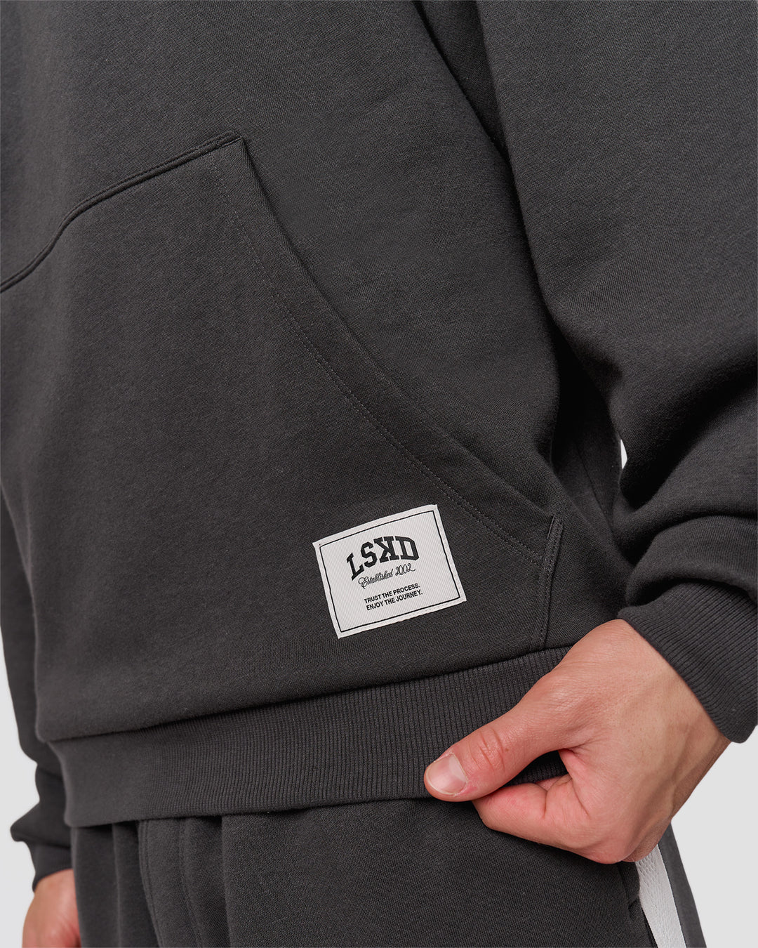 Man wearing Playbook Boxy Hoodie - Onyx-Off White | Model:Leandro | Size:M - view 7