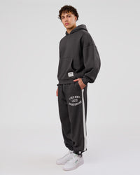 Man wearing Playbook Boxy Hoodie - Onyx-Off White | Model:Leandro | Size:M | Thumbnail Index: 8