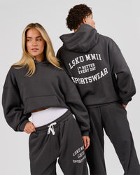 Man wearing Playbook Boxy Hoodie - Onyx-Off White | Model:Leandro | Size:M | Thumbnail Index: 12