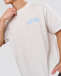 Man wearing Playbook Heavyweight Oversized Tee - Silver Marl-Open Air | Model:Leandro | Size:M | Thumbnail Index: 4