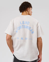 Man wearing Playbook Heavyweight Oversized Tee - Silver Marl-Open Air | Model:Leandro | Size:M | Thumbnail Index: 5