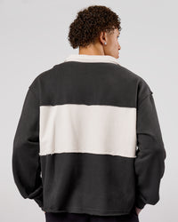 Man wearing Playbook Unisex Collared Sweater - Onyx-Off White | Model:Leandro | Size:M | Thumbnail Index: 3