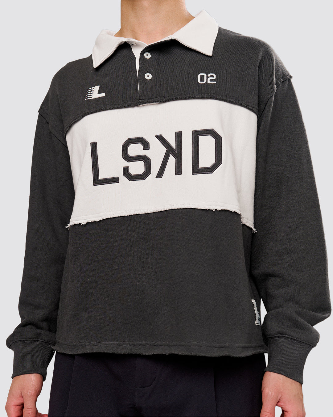 Man wearing Playbook Unisex Collared Sweater - Onyx-Off White | Model:Leandro | Size:M - view 12