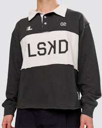 Man wearing Playbook Unisex Collared Sweater - Onyx-Off White | Model:Leandro | Size:M | Thumbnail Index: 11