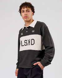 Man wearing Playbook Unisex Collared Sweater - Onyx-Off White | Model:Leandro | Size:M | Thumbnail Index: 1