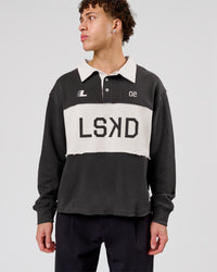 Man wearing Playbook Unisex Collared Sweater - Onyx-Off White | Model:Leandro | Size:M | Thumbnail Index: 14
