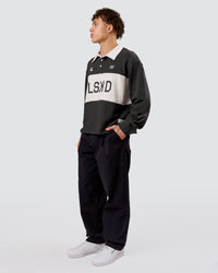 Man wearing Playbook Unisex Collared Sweater - Onyx-Off White | Model:Leandro | Size:M | Thumbnail Index: 17
