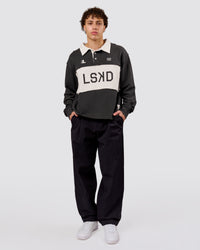 Man wearing Playbook Unisex Collared Sweater - Onyx-Off White | Model:Leandro | Size:M | Thumbnail Index: 19
