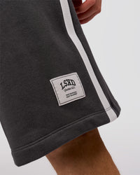 Man wearing Playbook Varsity Fleece Shorts - Onyx-Off White | Model:Leandro | Size:M | Thumbnail Index: 10