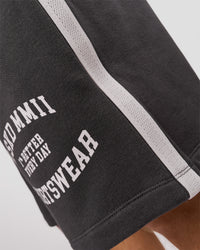 Man wearing Playbook Varsity Fleece Shorts - Onyx-Off White | Model:Leandro | Size:M | Thumbnail Index: 14