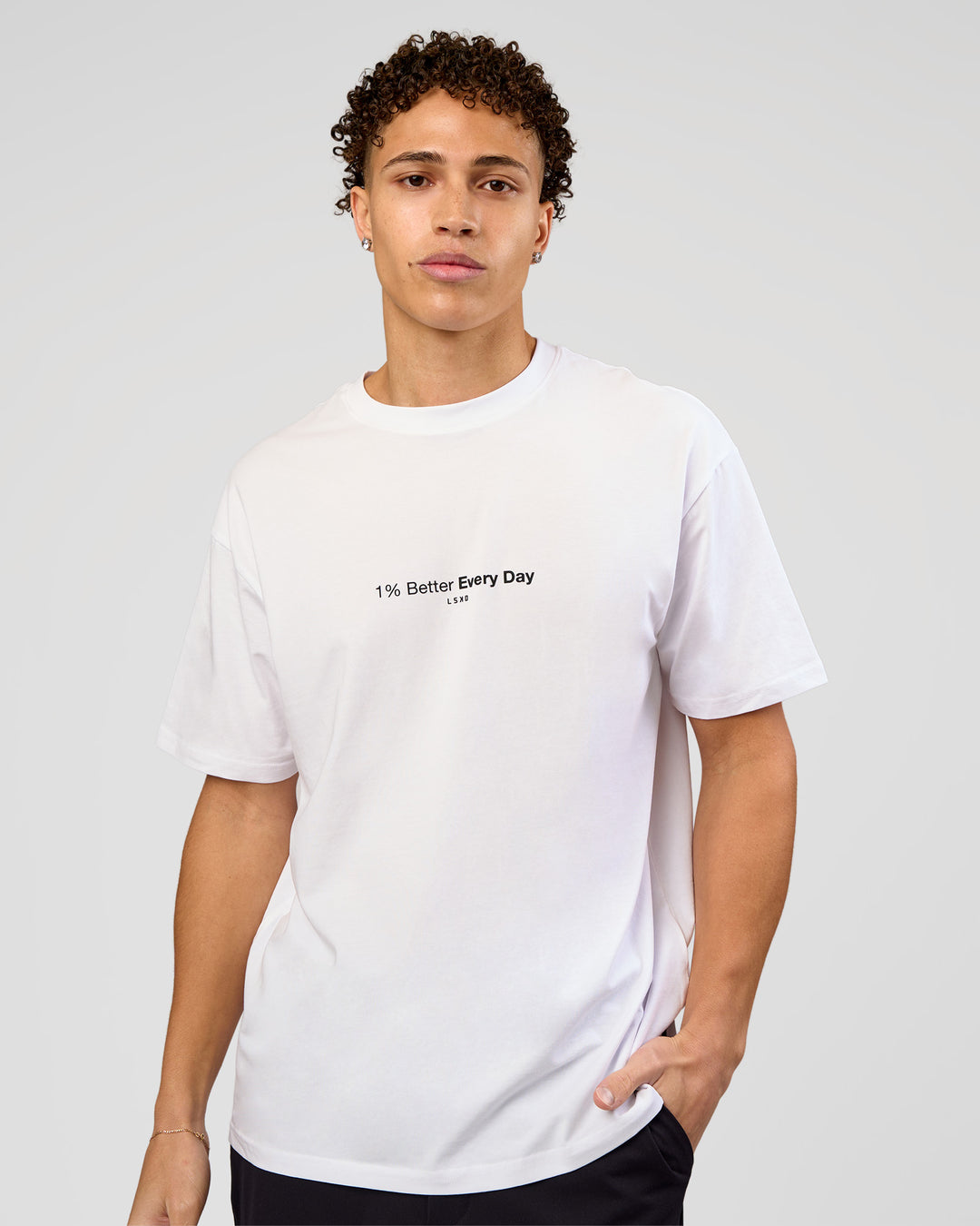 Man wearing VS6 1% Better FLXCotton Oversize Tee - White | Model:Leandro | Size:M - view 2