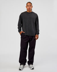 Man wearing Clear Vision Heavyweight FLXCotton Oversized LS Tee - Black Washed-Black | Model:Malebo | Size:M | Thumbnail Index: 2
