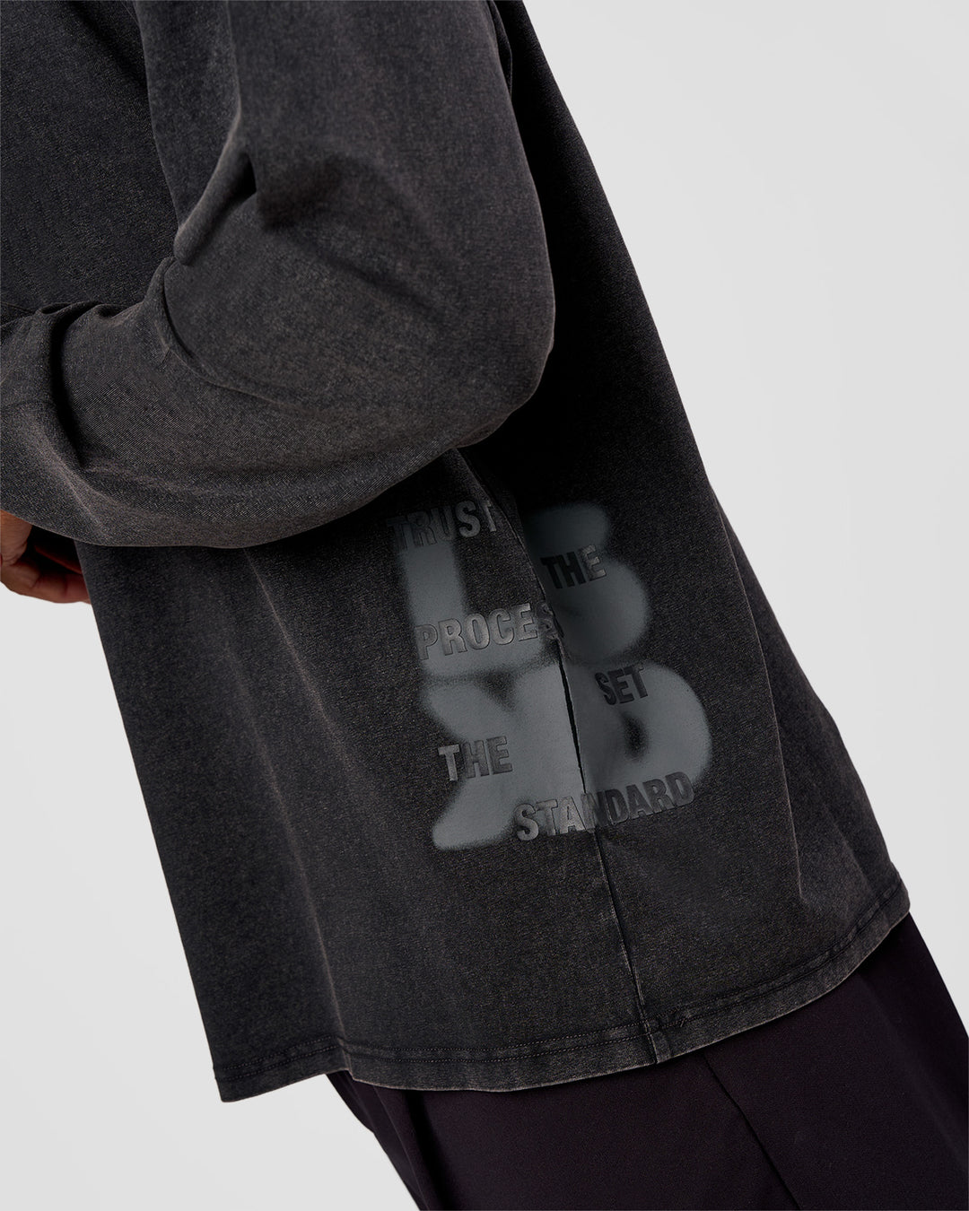 Man wearing Clear Vision Heavyweight FLXCotton Oversized LS Tee - Black Washed-Black | Model:Malebo | Size:M - view 2