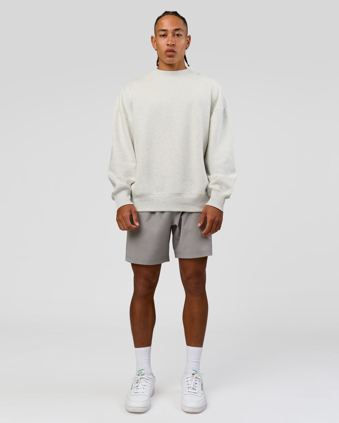 Man wearing Strong is Beautiful Oversized Sweater - Silver Marl | Model:Malebo | Size:M - view 5