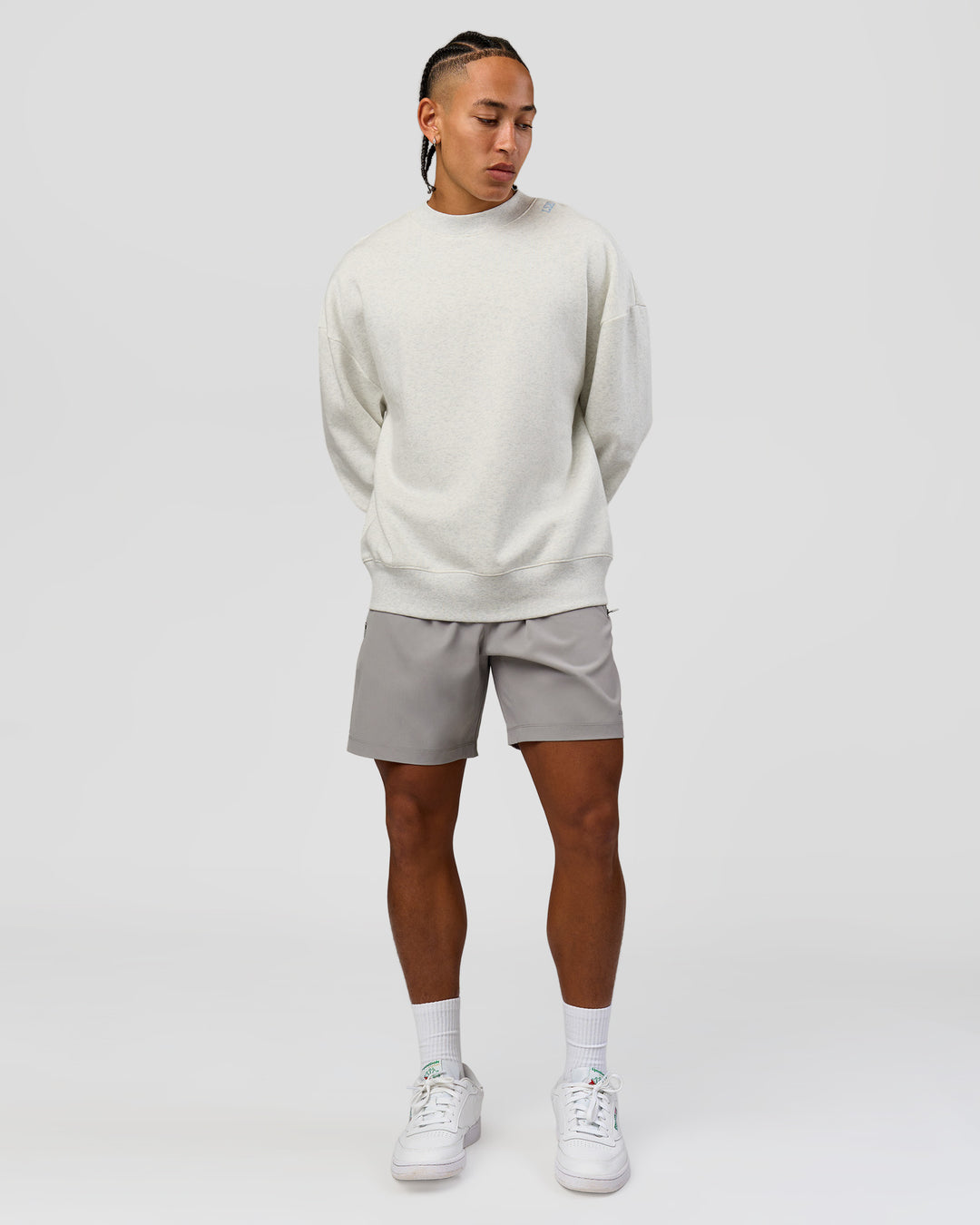 Man wearing Strong is Beautiful Oversized Sweater - Silver Marl | Model:Malebo | Size:M - view 16
