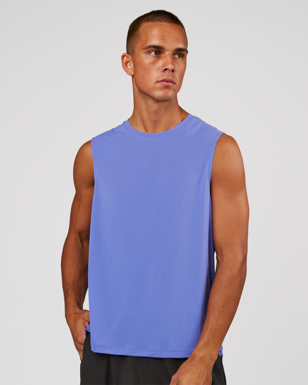 Man wearing Rep Muscle Training Tank - Bluebell | Model:Rep | Size:M - view 1