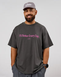 Man wearing VS6 1% Better Fathers Day FLXCotton Oversized Tee - Dark Storm | Model:Jordan | Size:XL | Thumbnail Index: 11
