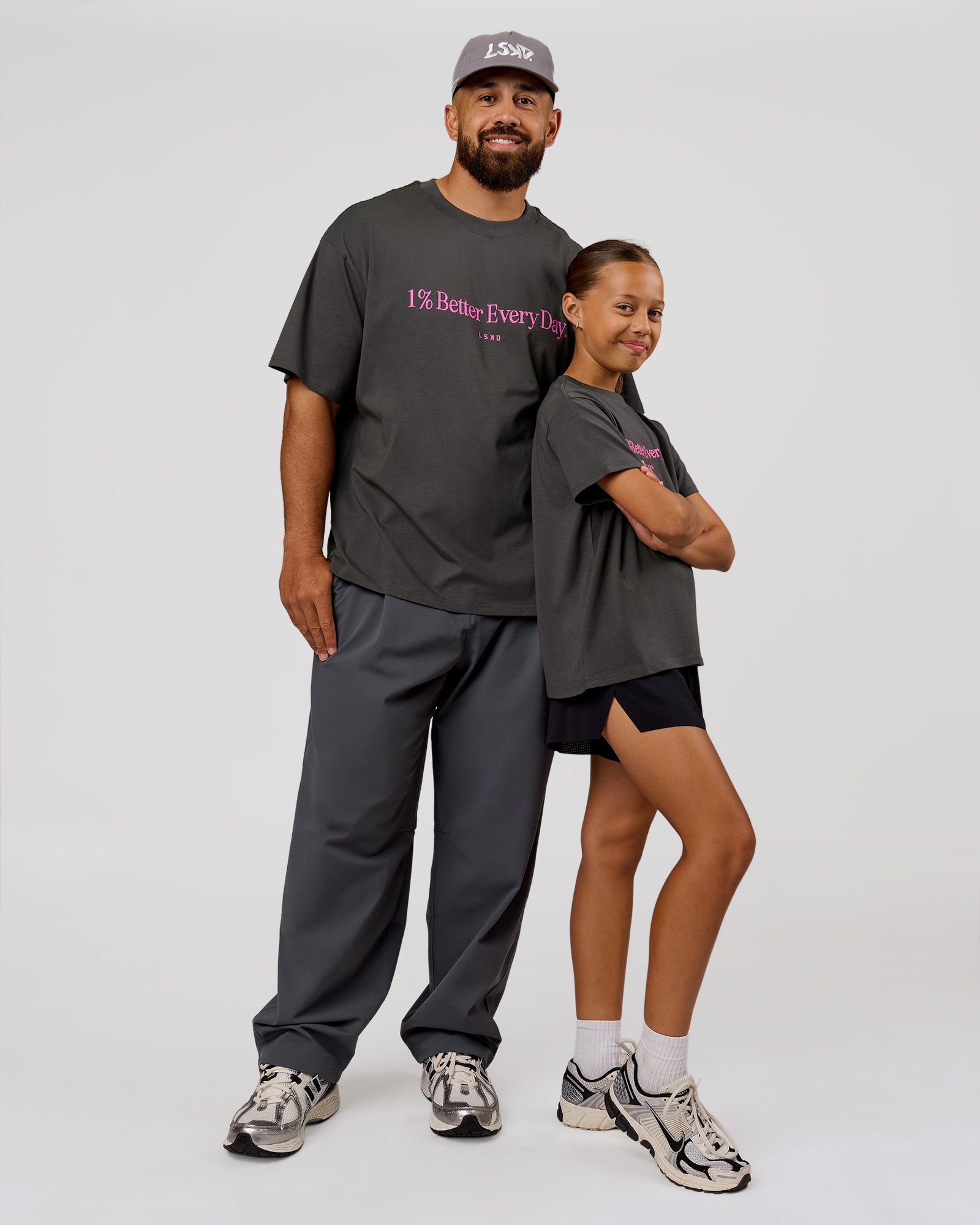 Man wearing VS6 1% Better Fathers Day FLXCotton Oversized Tee - Dark Storm | Model:Jordan | Size:XL