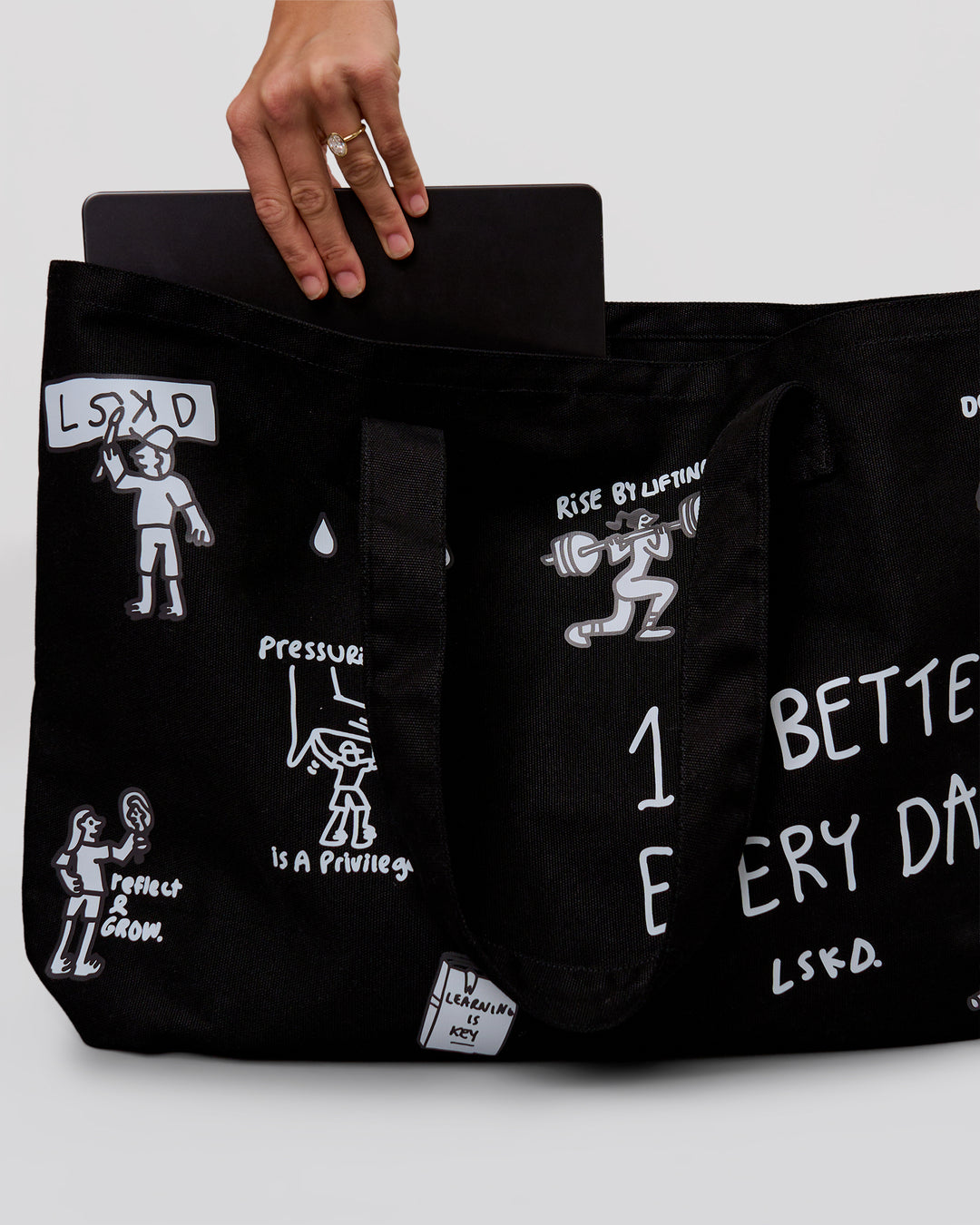 Studio image of Andrew J. Steel x LSKD Canvas Tote - Black Washed - view 10